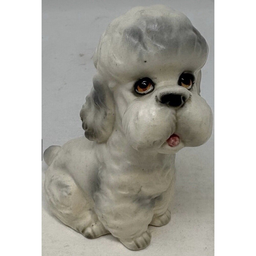 VTG 1950/60's MCM CERAMIC POODLE FIGURINE W/GLASS EYES 4" MADE IN JAPAN